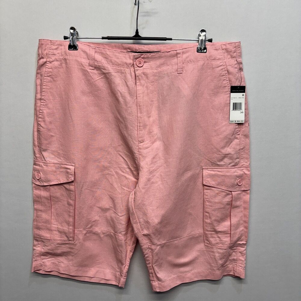 NWT Sean John Men Linen Blend Cargo Shorts Size 36 Pink Baggy Y2K D116 -6